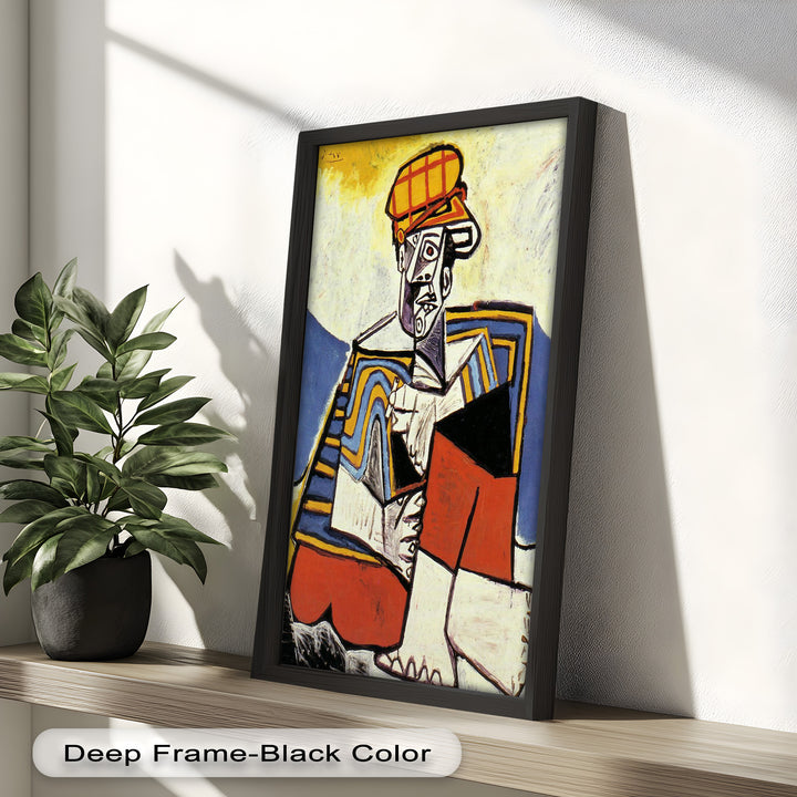 Geometric Man in Red Hat Wall Art – Cubist Oil Painting