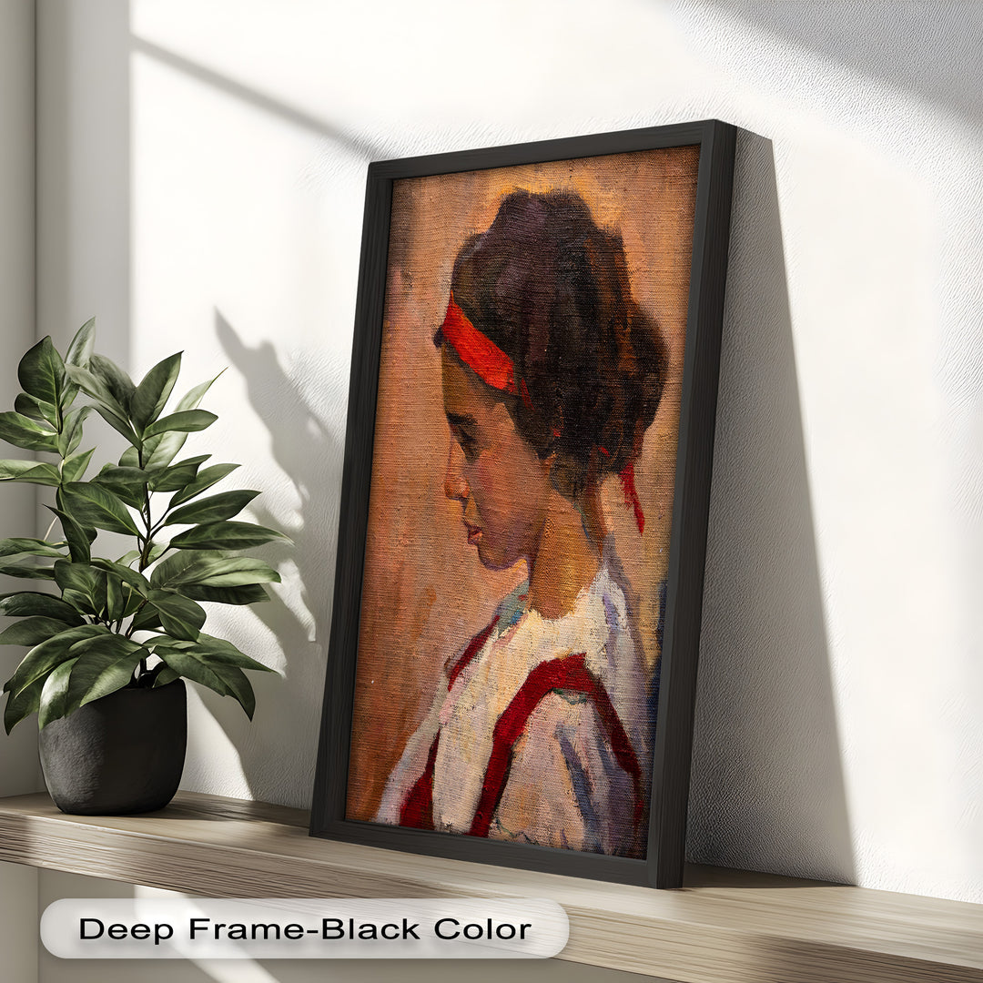 Side Portrait of a Young Woman in Red Ribbon - Picasso Oil Painting