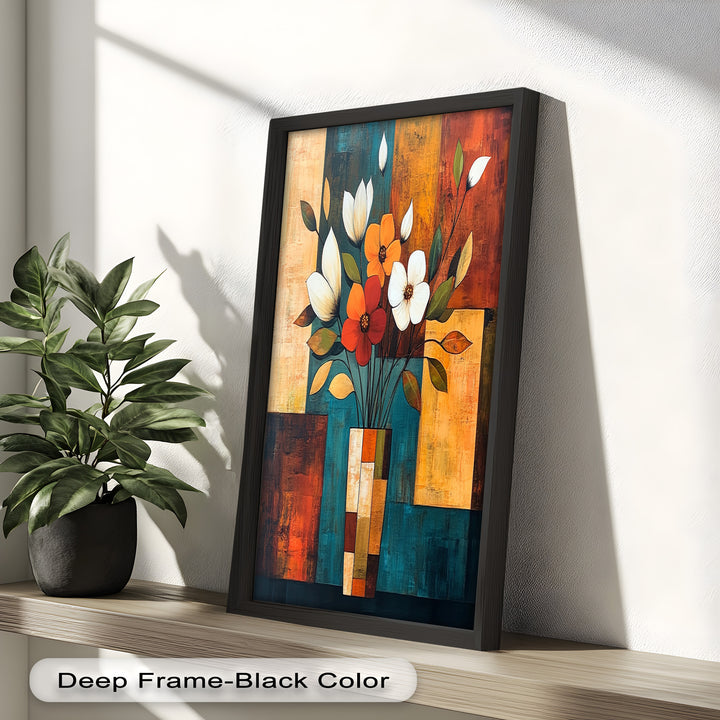 Geometric Bloom – Modern Floral Abstract Oil Painting
