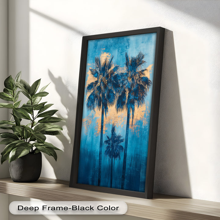 Blue Sunset Palms – Tropical Oil Painting