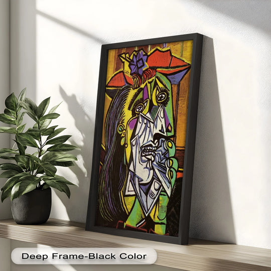 Visible surface texture highlights the raw emotion of this vibrant Picasso oil painting artwork featuring a weeping woman in a crimson hat.