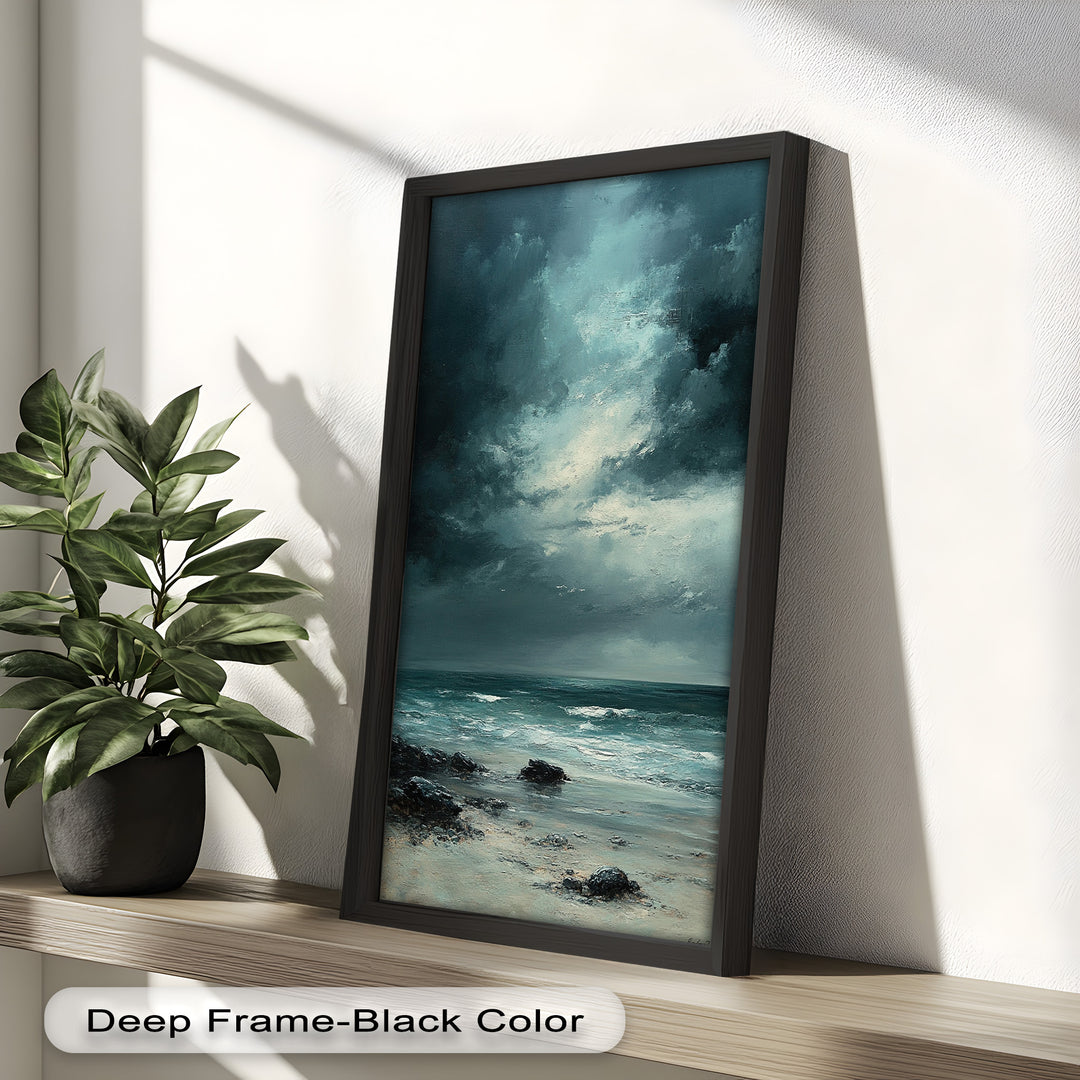 Stormy Beach Wall Art - Seascape Framed Oil Painting