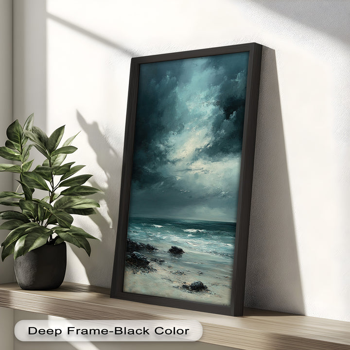 Stormy Beach Wall Art - Seascape Framed Oil Painting