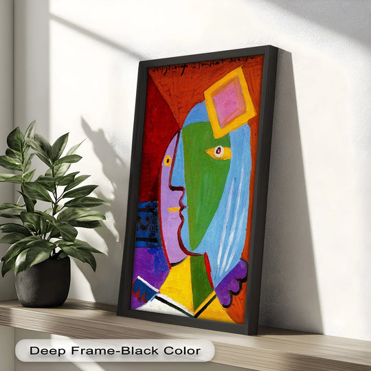 Intense color saturation brings the dual-profile to life in this Picasso-inspired abstract oil painting art prints, full of vibrant hues and cubist expression.