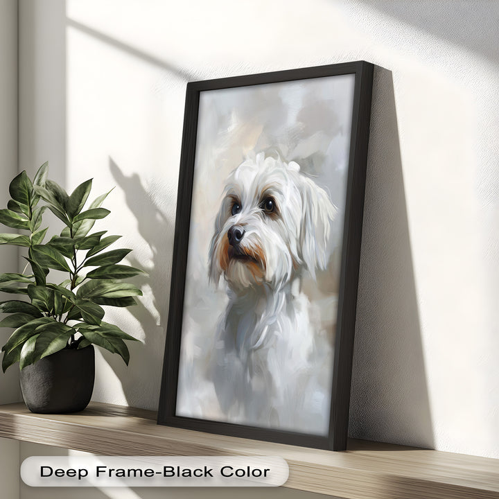 Snowy Gaze – White Maltese Portrait Animal Oil Painting