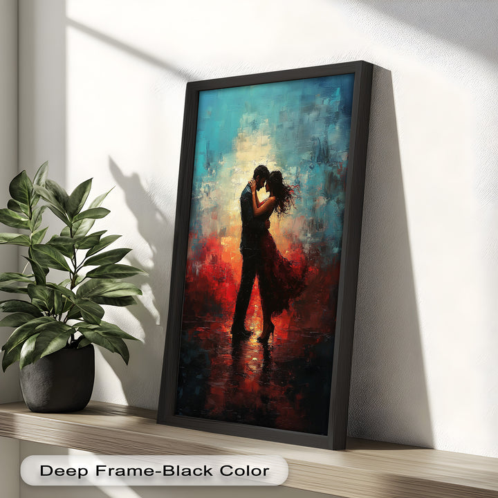 Romantic Couple in Fiery Twilight - Modern Oil Painting