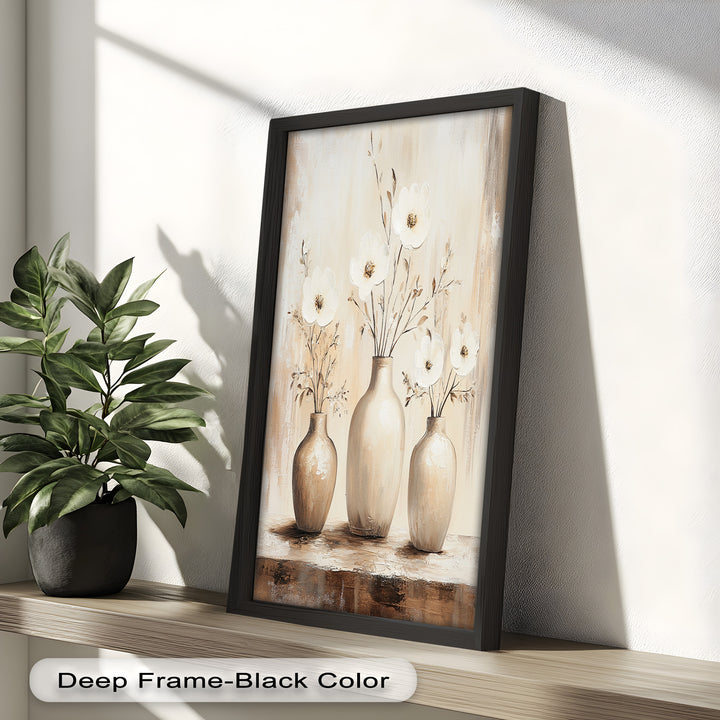 Serenity in Neutral Tones – White Floral Still Life Oil Painting