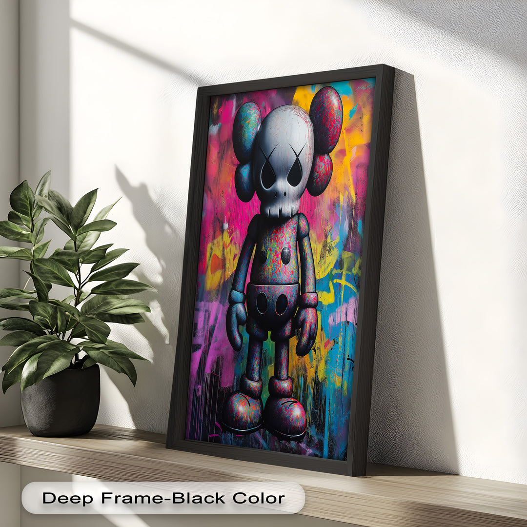 Neon Skull Companion – Mehrfarbiges KAWS-Ölgemälde