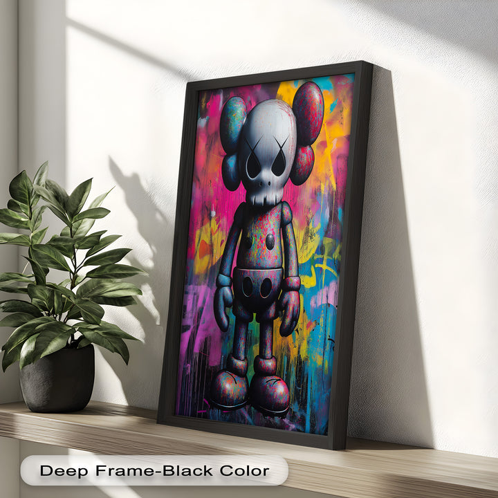Neon Skull Companion – Mehrfarbiges KAWS-Ölgemälde