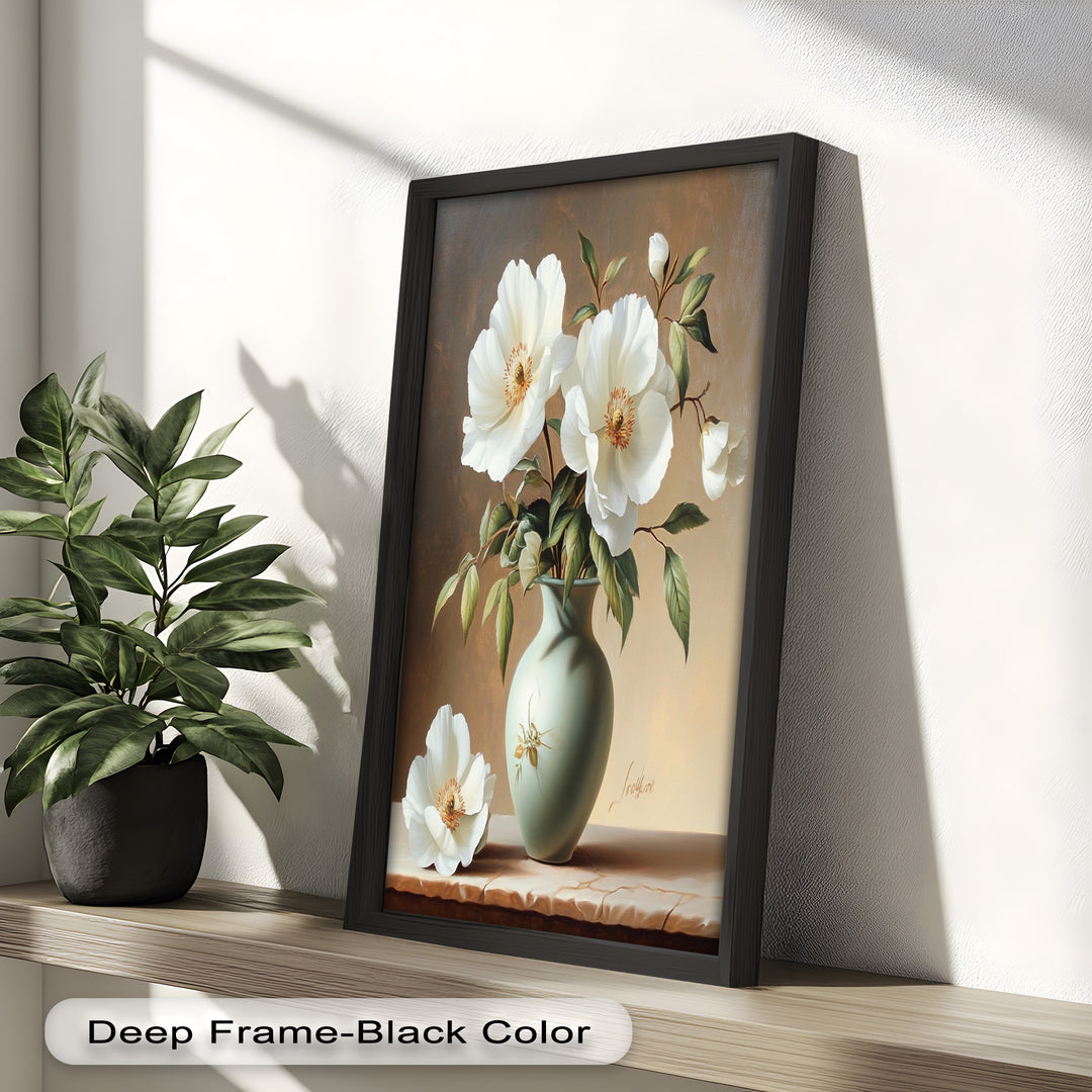 White Peony Still Life – Classic Floral Arrangement Flower Oil Painting