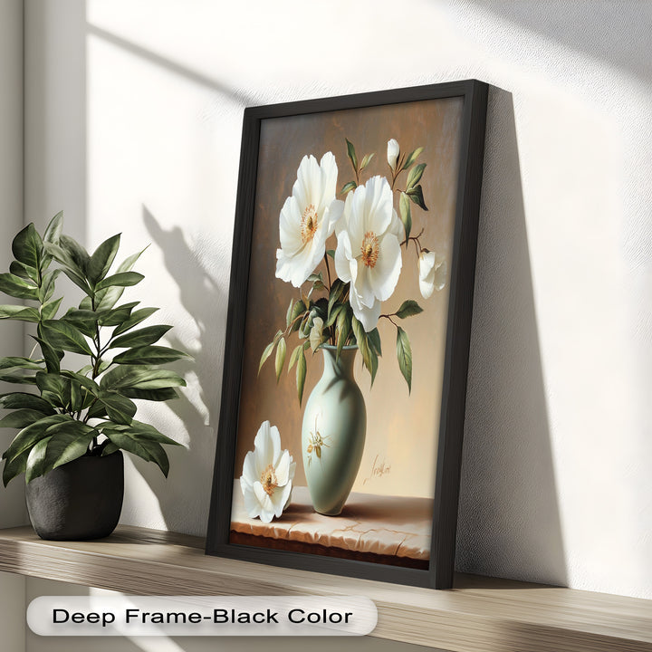 White Peony Still Life – Classic Floral Arrangement Flower Oil Painting