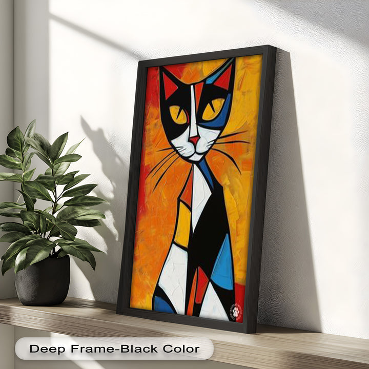 Geometrische Katze in kräftigen Farben – Picasso-Ölgemälde