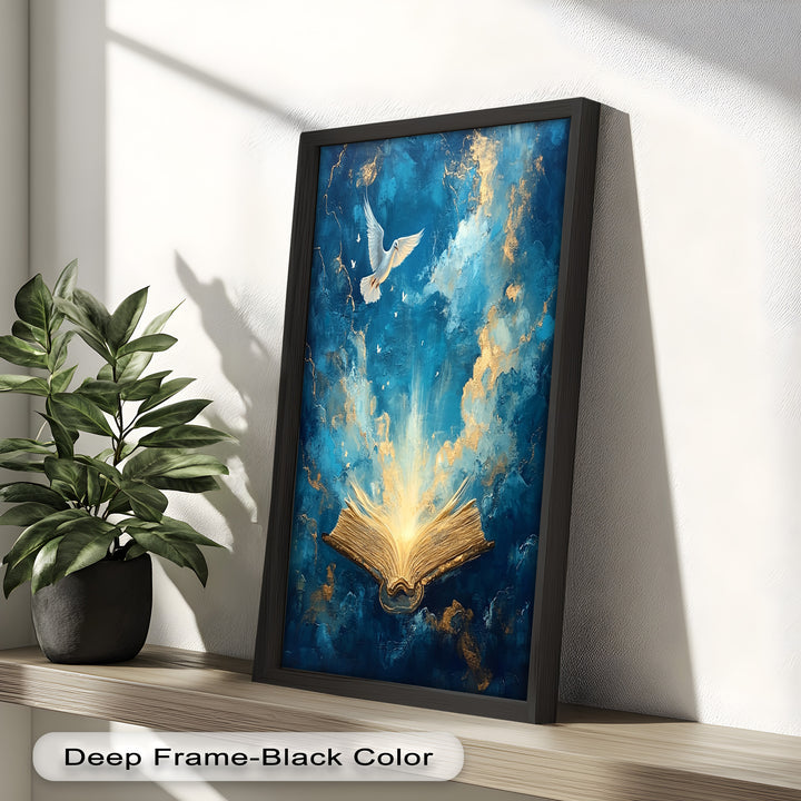 Illuminated Bible with Dove - Christian Oil Painting