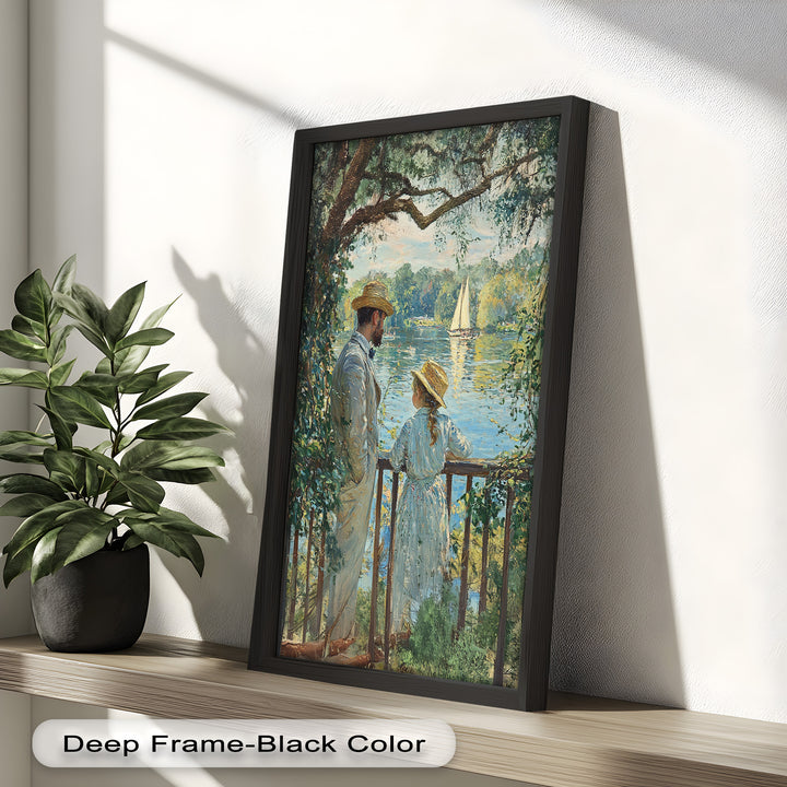 Father and Daughter by the Lake - Impressionist Oil Painting