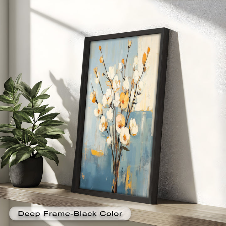 Golden Magnolia – White and Amber Blossoms Flower Oil Painting
