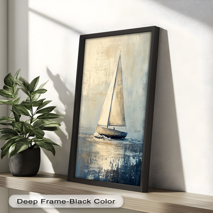 Golden Sail – Minimalistisches Ölgemälde „Boot auf See“