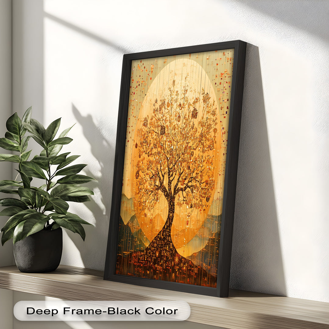 Tree of Light – Radiant Abstract Golden Tree Oil Painting