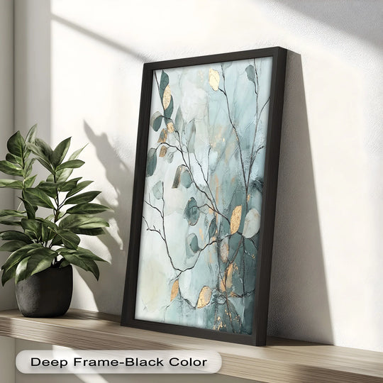 Displaying the abstract quality of this oil painting artwork, blue and metallic leaf branch offers a uniquely calming decorative effect.