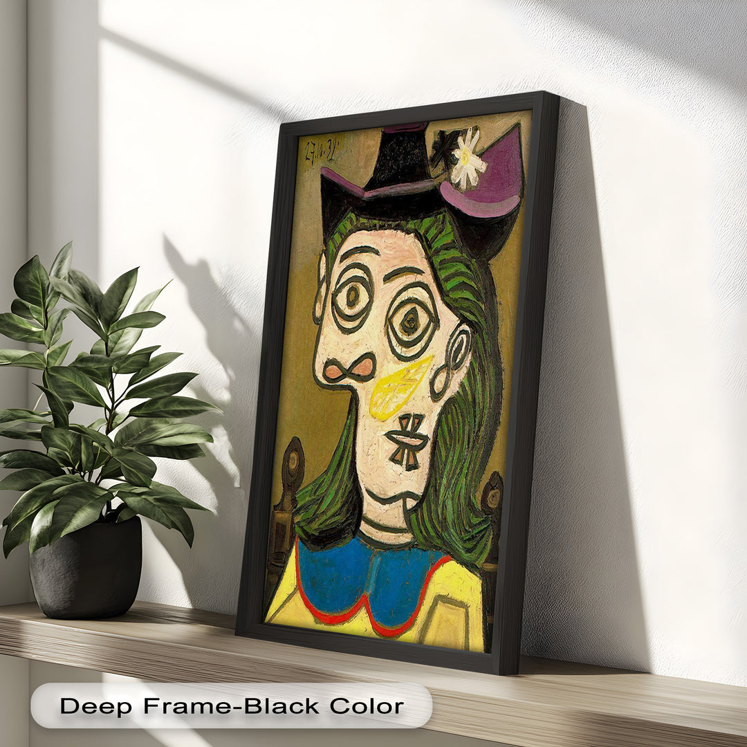 Whimsical Hat – Abstract Female Portrait with Flower Detail Picasso Oil Painting