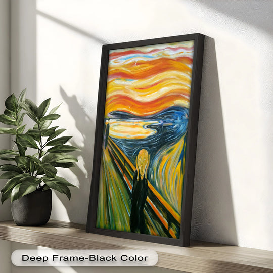 Showcasing the abstract quality of this oil painting home decor, the framed expressionist artwork captures emotional angst through swirling colors and a distorted, haunting figure.