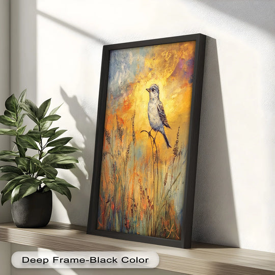 The stillness of twilight emphasizes the songbird in this expressive bird oil painting, offering a peaceful moment as fine art for oil painting home decor.