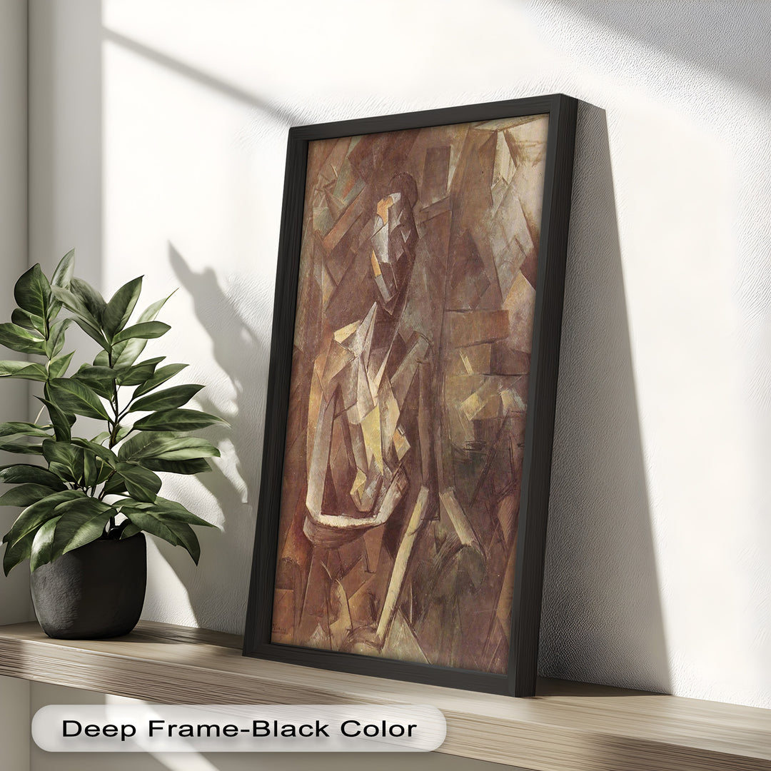 Sepia Kubistische Figur Wandkunst – Abstraktes Ölgemälde