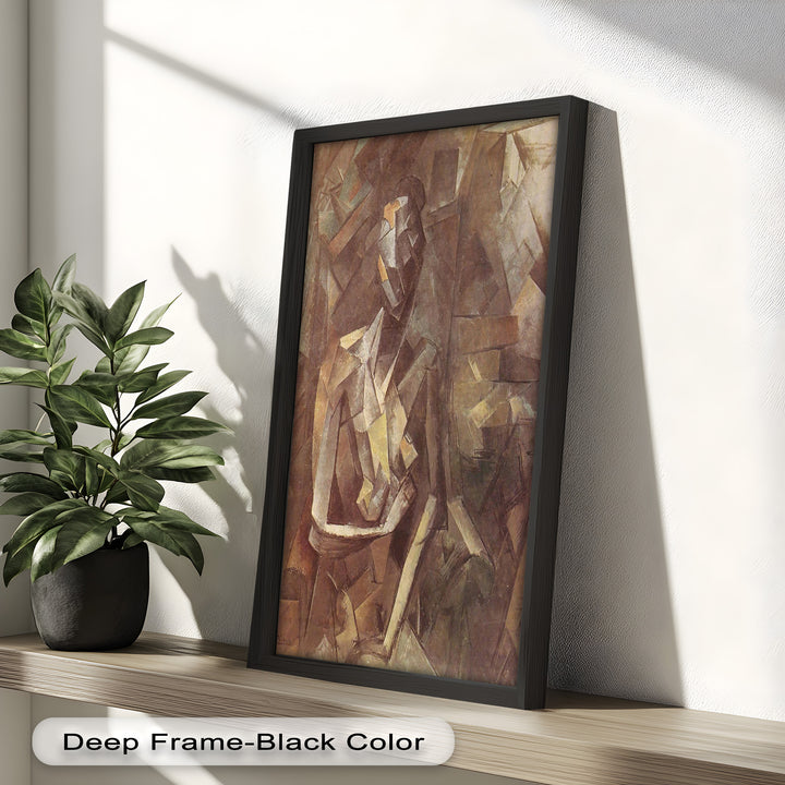 Sepia Kubistische Figur Wandkunst – Abstraktes Ölgemälde