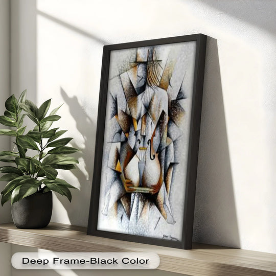 Depicting the darkest area, this framed oil painting art prints showcases a cubist abstract nude with violin motif oil painting, reminiscent of Picasso's geometric compositions.