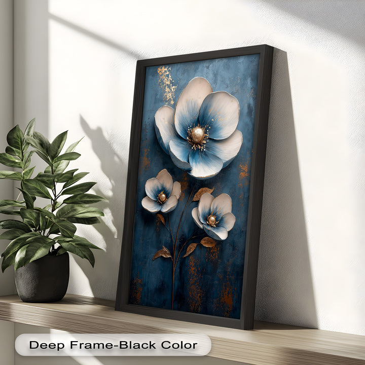 Blue and Gold Flower - Modern Oil Painting