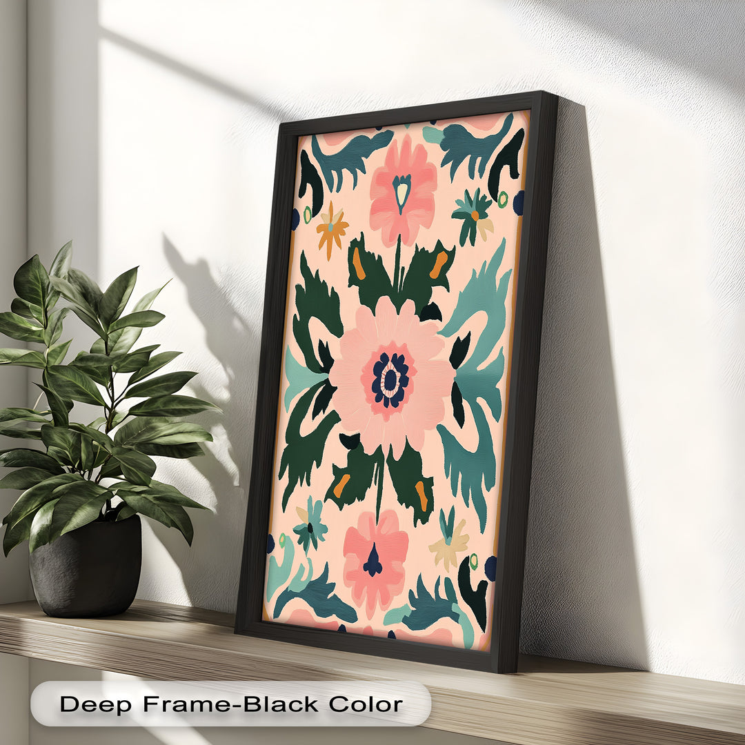 Folk Bloom – Symmetrisches Boho-Blumenölgemälde
