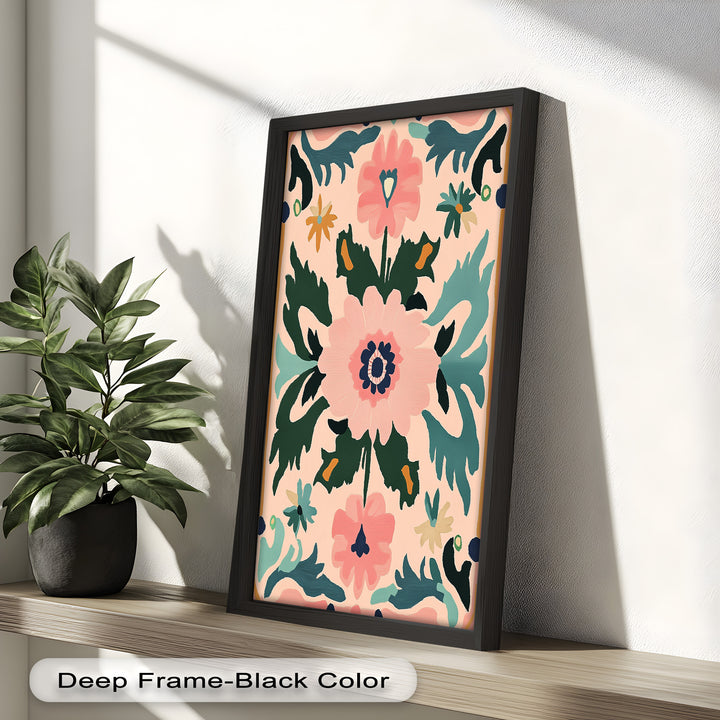 Folk Bloom – Symmetrisches Boho-Blumenölgemälde