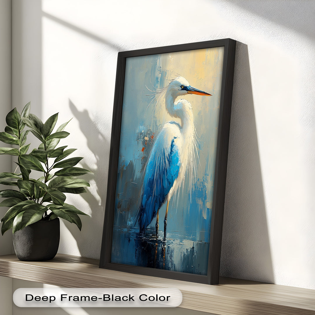 Blue Heron in Abstract – Framed Oil Painting