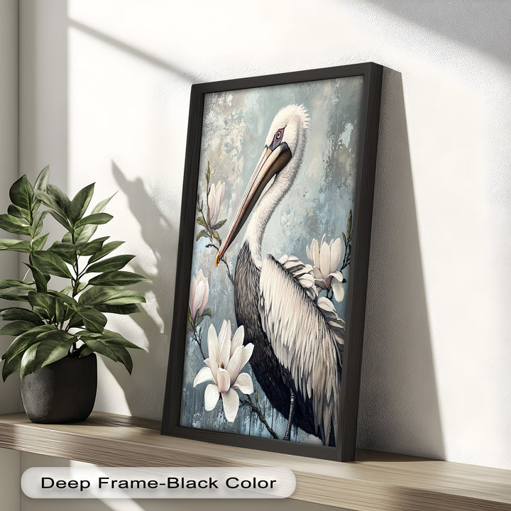 White Pelican Among Magnolia Blossoms - Animal Oil Painting