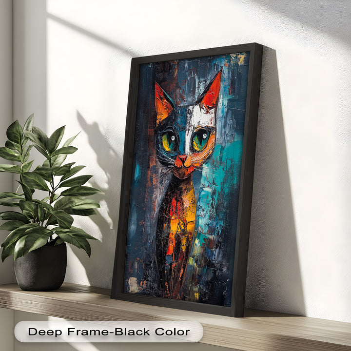 Abstraktes Katzenportrait mit Neonfarben - Tierölgemälde