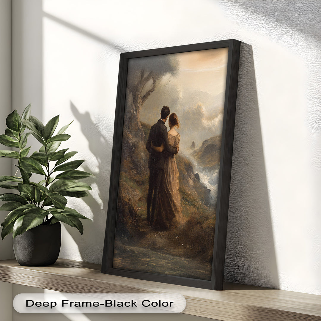 Embrace on the Cliffside – Oil Painting of Lovers in Nature