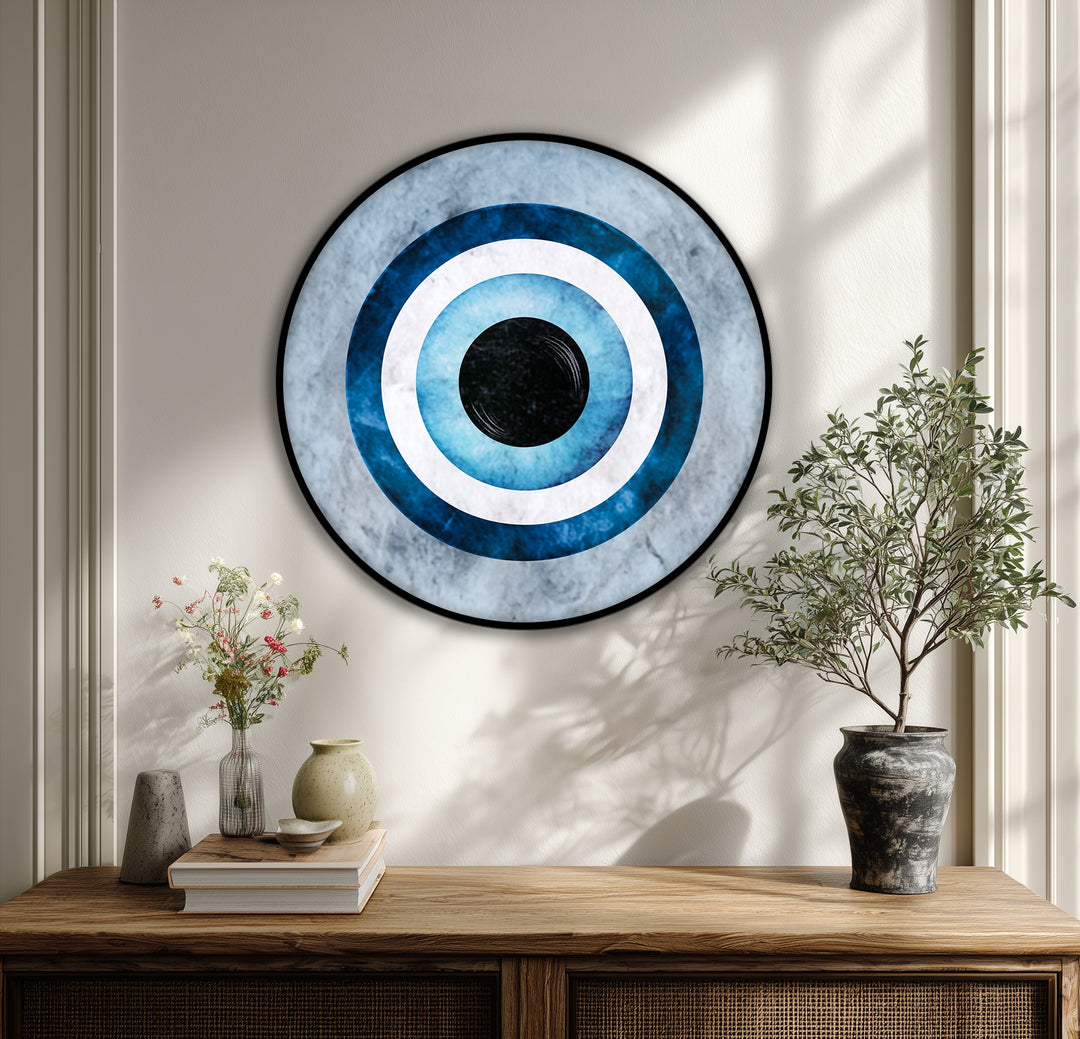 Blue Evil Eye Symbol Round Canvas Print – Minimal Protection Wall Art