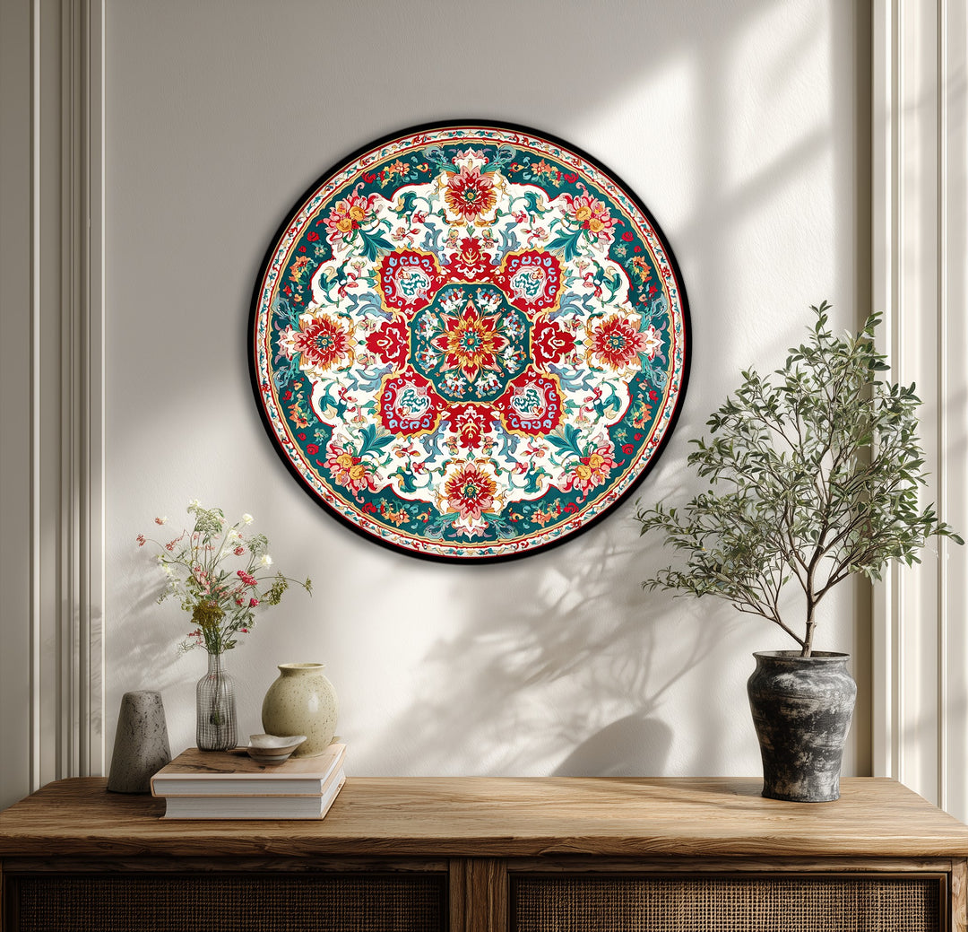 With its depth and layers, this ornate floral medallion round canvas print creates captivating canvas artwork with a vintage pattern for a striking visual effect.
