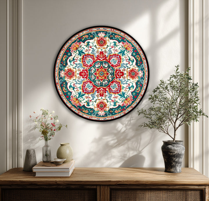 With its depth and layers, this ornate floral medallion round canvas print creates captivating canvas artwork with a vintage pattern for a striking visual effect.
