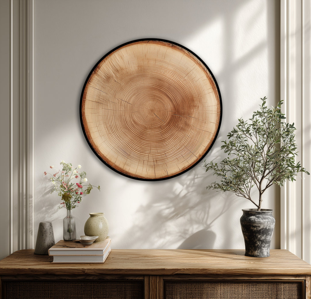 Natural Wood Ring Round Canvas Print – Rustic Tree Trunk Wall Art