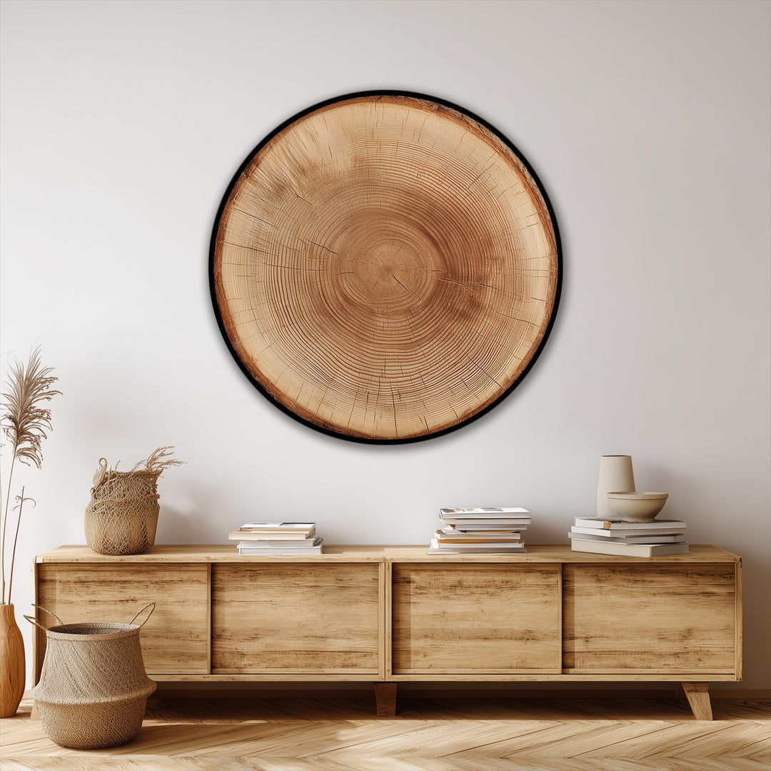 Showing the transition between warmer golden hues and cooler brown tones in this high quality canvas prints rustic tree trunk wall art.