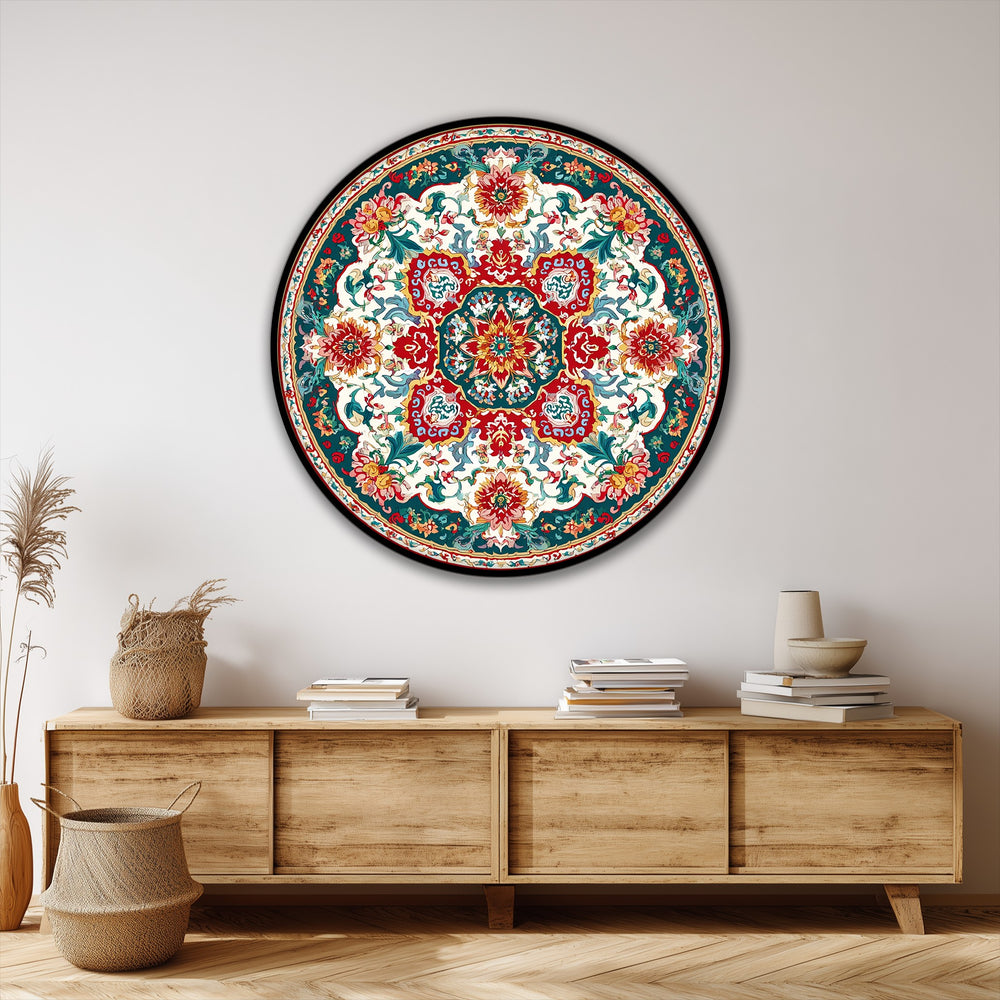 The stillness of the ornate floral medallion round canvas print conveys a peaceful elegance, showcasing best canvas prints with a vintage pattern for timeless wall art.