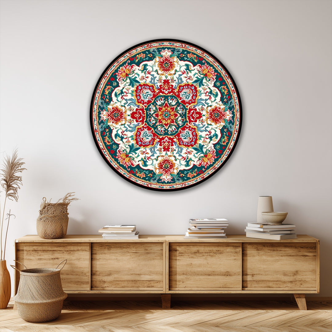 The stillness of the ornate floral medallion round canvas print conveys a peaceful elegance, showcasing best canvas prints with a vintage pattern for timeless wall art.