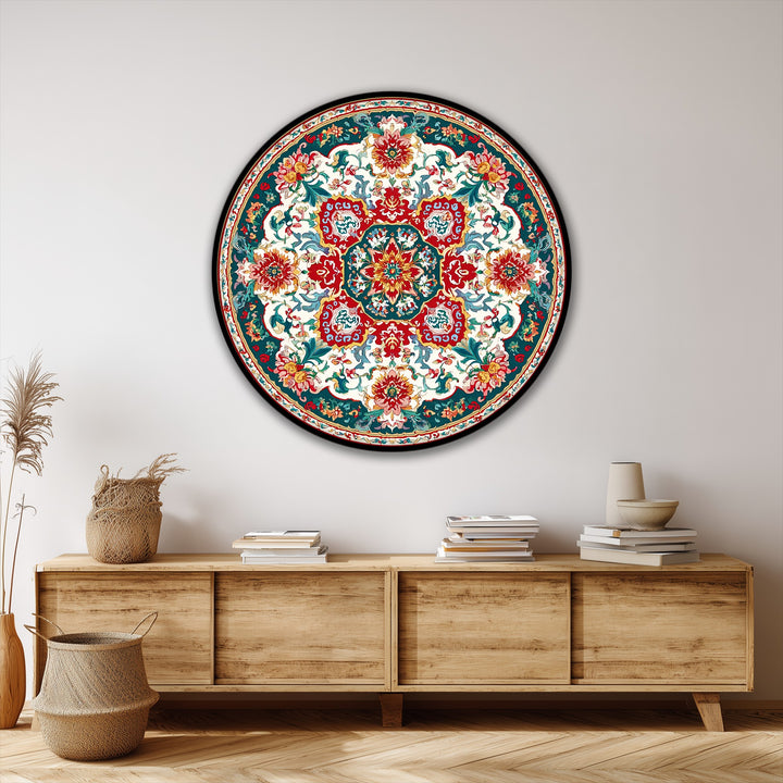 The stillness of the ornate floral medallion round canvas print conveys a peaceful elegance, showcasing best canvas prints with a vintage pattern for timeless wall art.