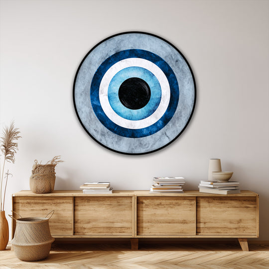 Subtle depth and layers in this blue evil eye symbol round canvas print showcase the best canvas prints with a minimalist aesthetic for stylish protection.