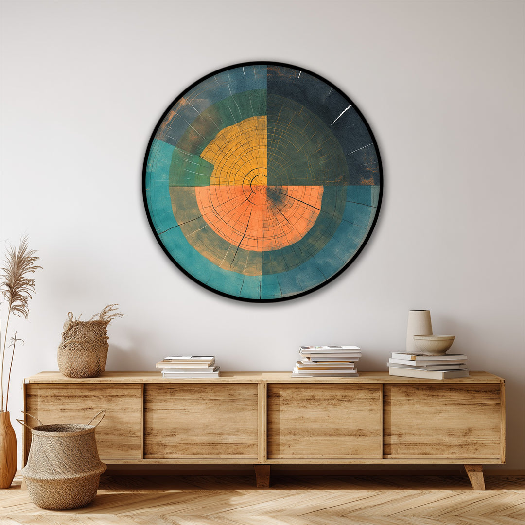Abstract Wood Ring Geometry Round Canvas Print – Modern Rustic Wall Art