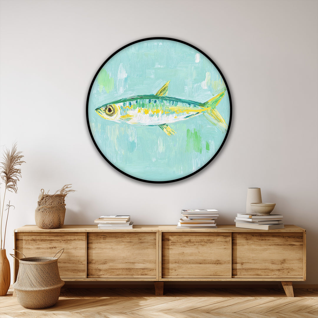 Pastel Fish Painting Round Canvas Print – Coastal Minimal Wall Art