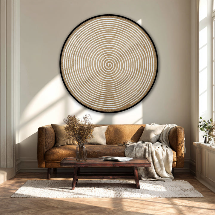 Capturing the realistic detail, the golden spiral minimalist round canvas wall art showcases the texture of a meticulously crafted canvas wall art piece.