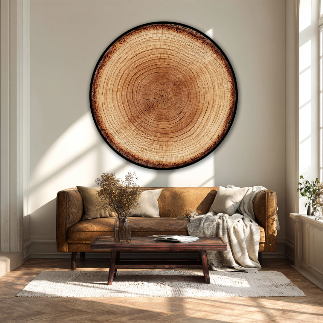Tree Ring Slice Round Canvas Print – Natural Wood Texture Wall Art