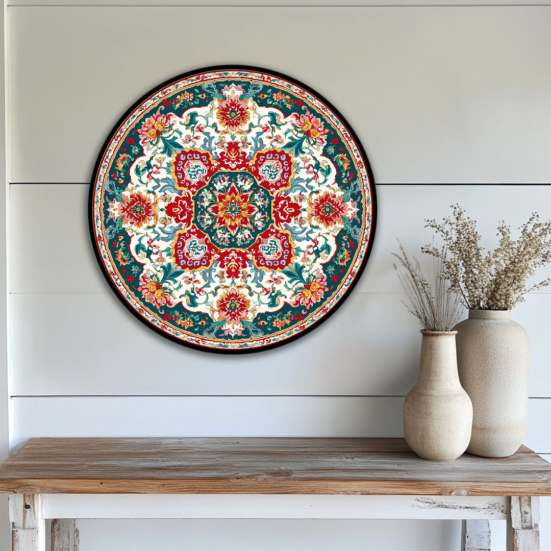 Ornate Floral Medallion Round Canvas Print – Vintage Pattern Wall Art