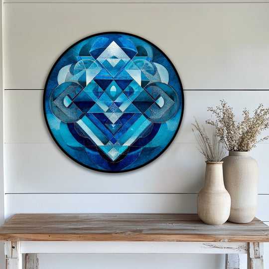 Focal point highlights this sacred blue geometry mandala abstract canvas print as one of the best canvas prints for adding spiritual and modern wall art to any space.